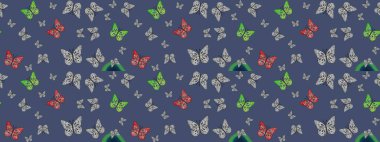 Robot resim. Mavi soyut arka planda gece kelebekleri. Raster illüstrasyonu. Kumaş, tekstil, baskı ve davetiye.