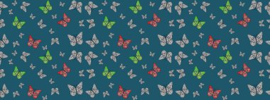 Kelebekli Raster. Mavi renkli illüstrasyon. Raster. Giysiler, erkekler, kızlar ve duvar kağıtları için soyut çizim kalıbı.