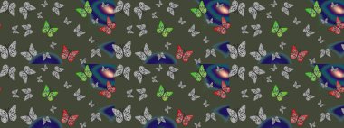 Çocuk için bahar paleti olan güzel raster kelebeği. Raster illüstrasyonu. Yeşil arka planda izole edilmiş suluboya kelebekler. Klasik tarzda..