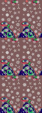 Raster çiçek desenli çiçek deseni, yapraklar, dekoratif elementler, sıçrama, lekeler, el çizimi kontur çizgileri ve Doodle çizim stili, grafik raster çizim çizimi.