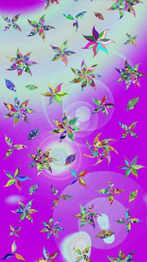 Çiçek desenli çizim. Mor renkli Asya tekstili. Raster illüstrasyonu.