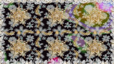 Süslü raster dekorasyonu. Lüks, kraliyet ve Viktorya dönemi konsepti. Klasik barok çiçek desenli, gri yerine altın desenli. Gri renklerdeki altın element.