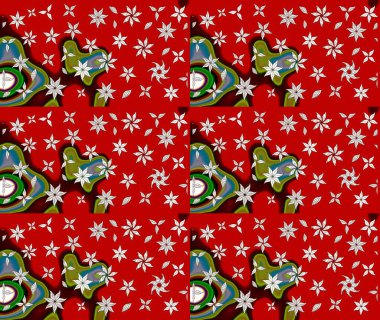 Raster illüstrasyonu. Çiçekli karalama şeklinde Raster çiçek deseni. Kibarca, yaz çiçekleri kırmızı renklerde.