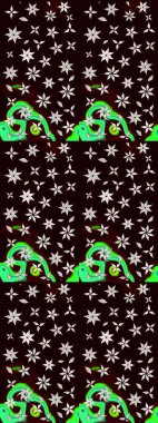 Modern çiçek arkaplanı. Halk tarzı. Moda baskıları için zarif bir şablon. Parlak renkli çiçekleri ve siyah yaprakları olan harika bir çiçek deseni..