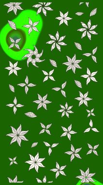 Raster illüstrasyonu. Yeşil renkte şirin çiçekler. Moda baskısı, albüm, ambalaj kağıdı ve duvar kağıdı için zarif dekoratif süslemeler. Küçük çiçekli basit bir çiçek çizimi..