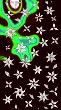 Raster illüstrasyonu. Küçük çiçekteki sevimli çiçek deseni. Raster deseni. Siyah renklerde. Soyut çiçek çizim kalıbı arkaplanı.