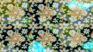 Çiçek süsü kumaş deseni, cam, çiçek desenli altın elementli, nötr renklerde metal. Klasik raster altın pürüzsüz desen.