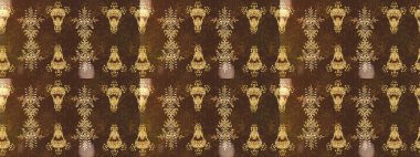 Düz Çiçek Elementleri Tasarımı. Renkli Bahar Teması eskiz kalıbı. Kahverengi, bej ve nötr renklerde şirin çiçek desenleri. Raster Modaya uygun kumaş deseni.