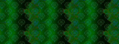 Çiçek süsü ile kusursuz desen. Yeşil, mavi ve siyah renkte çiçekler. Raster illüstrasyonu.