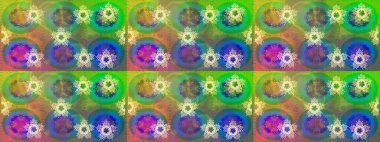 Raster illüstrasyonu. Noel ve yeni yıl moda baskıları için tatil tasarımı. Kar tanelerinin soyut arkaplanlı Noel şablonu. Yeşil, mavi ve nötr renkler.