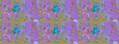 Raster - stok. Mor çiçekli eskiz deseni, suluboya çiçek deseni, sevimli çiçek, duvar kağıdı, kart veya kumaş için fayanslı.