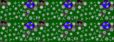 Düz Çiçek Elementleri Tasarımı. Yeşil ve nötr renklerde çiçekler. Raster illüstrasyonundaki çiçek desenli çizim. Renkli Bahar Teması çizim şablonu.