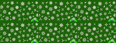 Raster illüstrasyonundaki çiçek desenli çizim. Yeşil ve nötr renkte çiçekler.