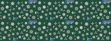 Raster illüstrasyonundaki çiçek desenli çizim. Yeşil ve nötr renkte çiçekler.