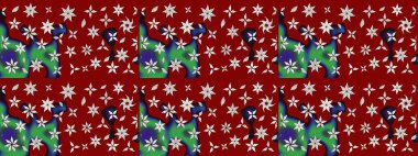 Raster illüstrasyonu. Kırmızı ve nötr renklerde Asya tekstil tarzında. Suluboya çiçekli çiçek deseni.