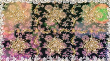 Çiçekli süslemeli, pürüzsüz bir desen. Duvar kâğıdı için altın süslü bir illüstrasyon. Süslü dantel iz sürücü. Doğu tarzında klasik tasarım öğesi. Gri renkler üzerine geleneksel Arapça dekor.