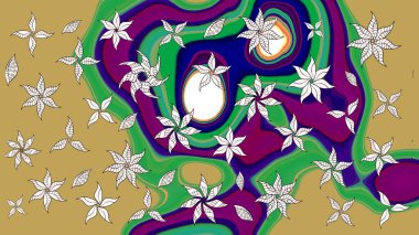 Kabile sanatı boho baskısı, klasik çiçek arkaplanı. Soyut etnik raster çizim kalıbı. Arkaplan dokusu, duvar kağıdı, sarı renkli çiçek teması.