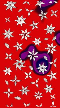 Çiçekler. Soyut etnik raster çizim kalıbı. Vadinin çiçekleri kırmızı renklerde.