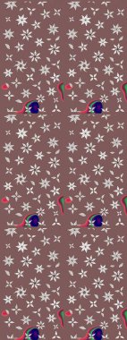 Raster illüstrasyonu. Renkli desenli eskiz deseni, kahverengi çiçekler ve dekoratif elementlerle. Kumaş, tekstil, duvar kağıdı baskısı için. Eski usul. Taslak arkaplan.