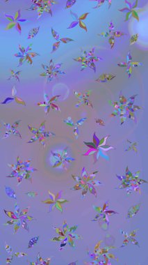 Raster illüstrasyonu. Asya tekstil tarzında. Çiçek desenli çizim. Raster illüstrasyonu. Mor ve mavi renkte çiçekler.