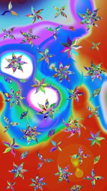 Mavi ve turuncu renkli çiçekler. Renkli Bahar Teması eskiz kalıbı. Çiçek desenli eskiz, yaz çiçekleri. Düz Çiçek Elementleri Tasarımı.