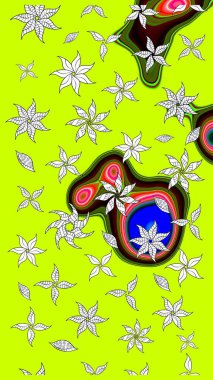 Çiçek deseni. Raster illüstrasyonu. Şatafatlı bahar bahçesi dokusu. Yeşil ve beyaz renkli çiçekler. Yeşil ve beyaz renkler üzerine çiçek çizimi.