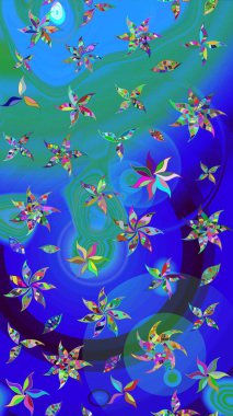 Çiçekler suluboya tarzında mavi ve yeşil renklerde. Mavi ve yeşil renkte çiçekler olan çiçek deseni çiz.