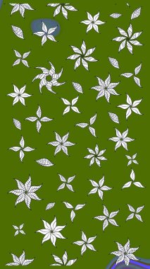 Yeşil ve nötr renklerde çiçekler. Kumaş desenli papatya çiçekleri ayrıntıları.