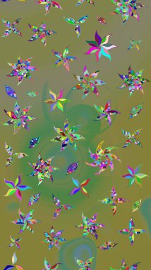 Yeşil ve kahverengi renkli çiçekler. Çiçek süslemeli çizim deseni. Raster illüstrasyonu.