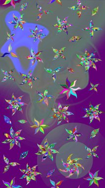 Raster. Düz Çiçek Elementleri Tasarımı. Renkli Bahar Teması çizim şablonu.