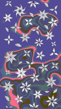 Raster illüstrasyonundaki çiçek desenli çizim. Renkli Bahar Teması eskiz kalıbı. Düz Çiçek Elementleri Tasarımı. Süslü kumaş deseni.