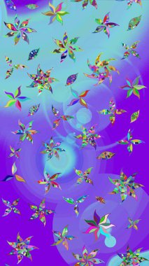 Küçük çiçekli yay deseni çiz. Raster illüstrasyonu. Suluboya tarzında mor ve mavi renkler üzerine.