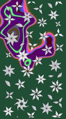 Çiçekli, yapraklı, çiçek desenli eskiz. El çizimi. Raster illüstrasyonu.