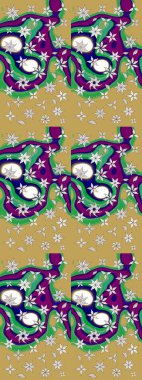 Asya tekstil tarzında. Çiçek desenli çizim. Raster illüstrasyonu. Sarı renkli çiçekler. Raster illüstrasyonu.