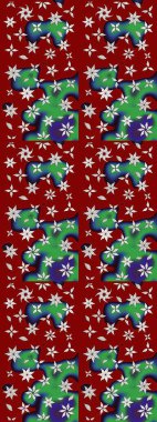 Raster Güzel kumaş deseni. Raster suluboya deseni, narin çiçekler, kırmızı ve yeşil çiçekler, tebrik kartı şablonu..