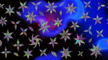 Raster illüstrasyonu. Raster illüstrasyonu. Siyah renkli çiçekler. Asya tekstil tarzında. Çiçek desenini çiz.