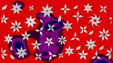 Düz Çiçek Elementleri Tasarımı. Renkli Bahar Teması eskiz kalıbı. Çiçek desenli çizim. Raster illüstrasyonu. Asya tekstil tarzında. Kırmızı ve nötr renkte çiçekler.