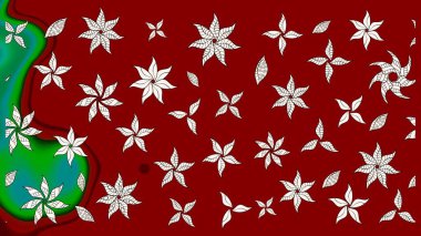 Raster illüstrasyonu. Şirin çiçekli eskiz deseni ve kırmızı ve nötr renklerde yapraklar, suluboya çiçek deseni, duvar kağıdı, kart veya kumaş için fayanslı.