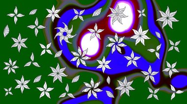 Yeşil ve mavi renkte çiçekler. Raster illüstrasyonu. Çiçek süslemeli çizim deseni.