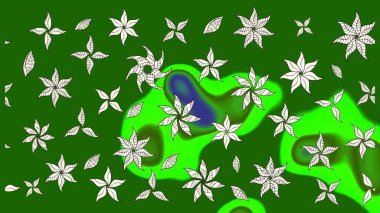 Raster illüstrasyonu. Yumuşak, yeşil ve nötr renklerde bahar çiçekleri. Çiçek ve yapraklı karalama şeklinde Raster çiçek deseni.