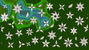 Moda baskıları için zarif bir şablon. Parlak renkli çiçekleri ve yeşil ve nötr renklerde yaprakları olan harika bir çiçek deseni. Halk tarzı. Modern çiçek arkaplanı.