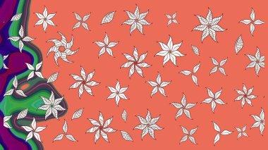 Asya tekstil tarzında. Düz Çiçek Elementleri Tasarımı. Çiçek desenli çizim. Güzel kumaş deseni. Raster illüstrasyonu. Renkli Bahar Teması çizim şablonu.