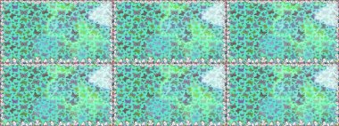 Erkekler, kızlar, kıyafetler, duvar kağıtları için soyut bir model. Raster. Mavi ve yeşil renkli resimler. Bir sürü kelebek desenli kusursuz desen. Fantezi illüstrasyon.