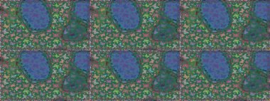 Resimlerde tropik kelebekler görülür. Mavi ve yeşil renklerle ilgili kusursuz çiçek desenli arka plan. Raster. Duvar kağıtları, web sayfası arkaplanları, yüzey dokuları, tekstil için mükemmel..