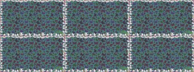 Nakış, egzotik kelebeklerle süslenmiş çiçeksiz desenler. Kart, baskı ve davetiye için basit şirin bir desen. Giysi tasarımı için mavi ve gri arkaplan üzerine geleneksel Raster halk çiçekleri dekoru