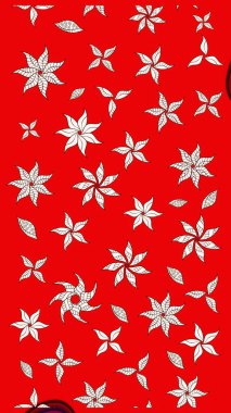 Retro tekstil tasarım koleksiyonu. Çiçekli ipek eşarp. El çizimi çiçek unsurları olan soyut çizim raster deseni. 1950-1960 motifleri. Kırmızıda kırmızı.