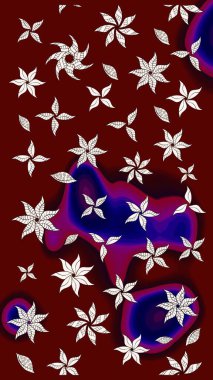 Raster illüstrasyonu. Kırmızı renkte çiçekler. Çiçek desenli çizim. Raster illüstrasyonu. Asya tekstil tarzında.