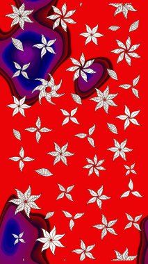 Şirin çiçek elementleri. Robot resim. Raster illüstrasyonu. Kırmızı renkte çiçekler.