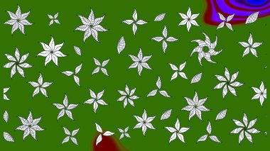 Çiçek deseni. Yeşil renkte çiçek çizimi. Raster illüstrasyonu. Şatafatlı bahar bahçesi dokusu. Yeşil renkte çiçekler.