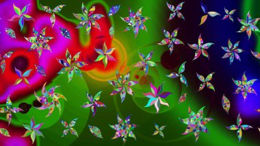 Raster illüstrasyonu. Yeşil ve siyah renklerde. Yeşil ve siyah renkte yeşil ve siyah papatyalar..